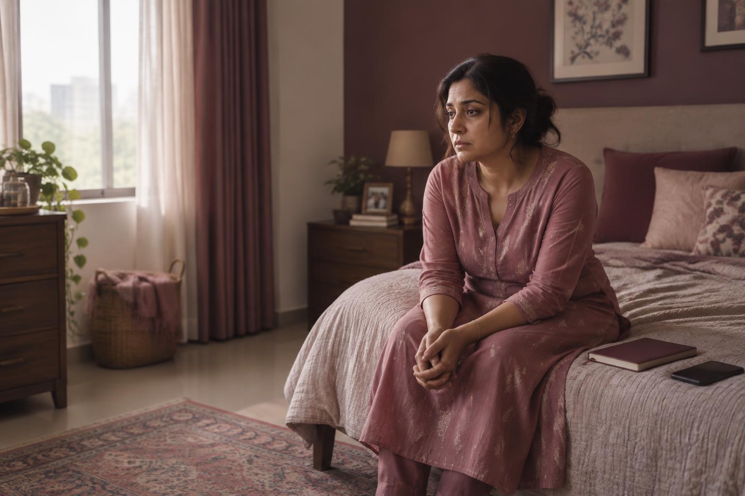 A woman sitting quietly with the weight of emotional overwhelm
